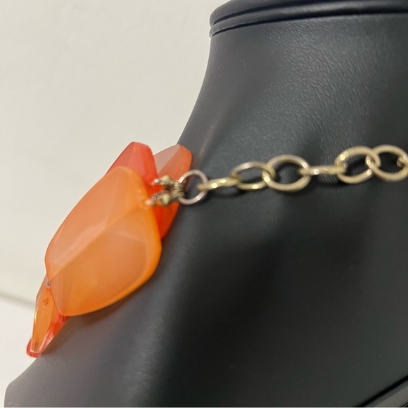 Orange Melon Acrylic Layered Statement Necklace Gold Tone Closure Business - Picture 4 of 6